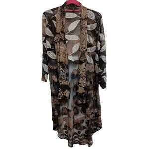 Shana BOHO Whimsygoth Artsy Cardigan L/XL Cascading Sheer Burnout Floral Long